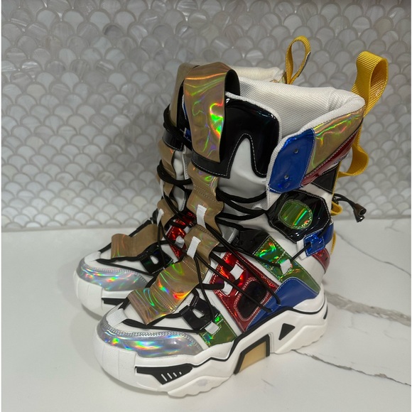Anthony Wang White Holographic Game Changer Ankle Boots. Size 9 New - Picture 3 of 6